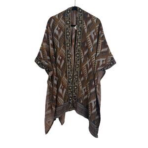 Soft Surroundings Beaded Kimono Ruana Boho Wrap OS India Cotton Blend